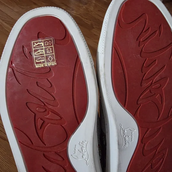 Christian Louboutin Kids' Orange and White Sneakers with Silver Accents - Picture 9 of 10